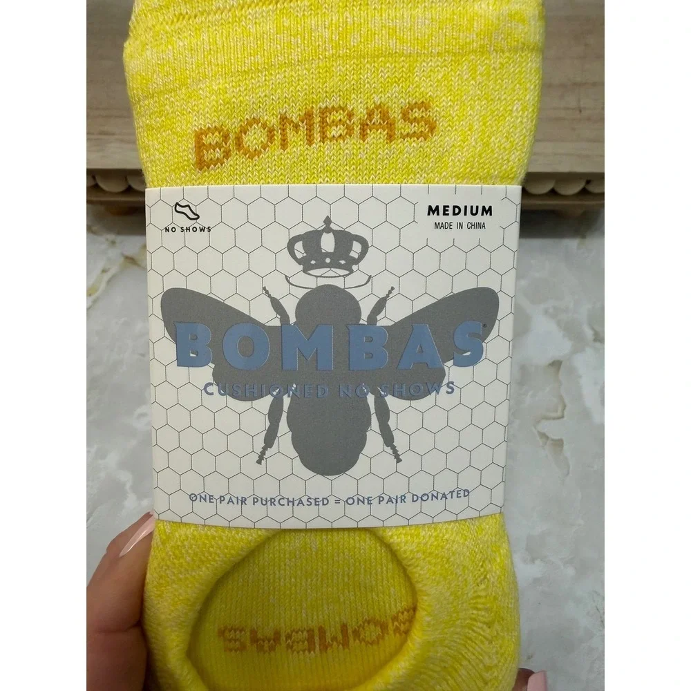 Bombas Cushioned No Show Socks 4 Pack Medium Yellow Purple Blue Marled NEW